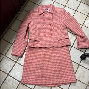 Vintage Dalia Pink Houndstooth Blazer and Skirt Set